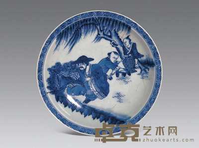 清道光 青花人物盘 直径20.5cm